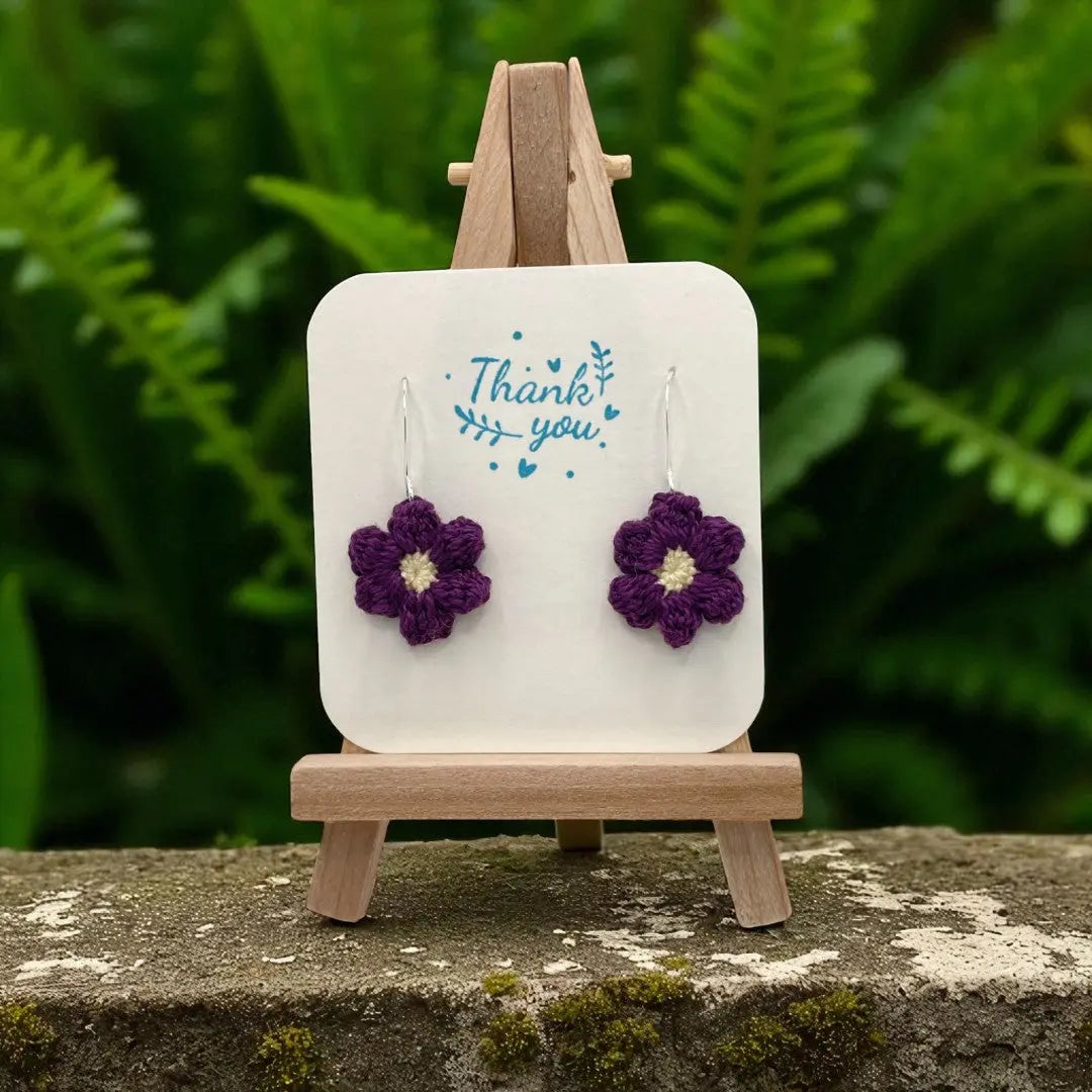 Dangly Puff Flower in dark purple Tangles & Twine