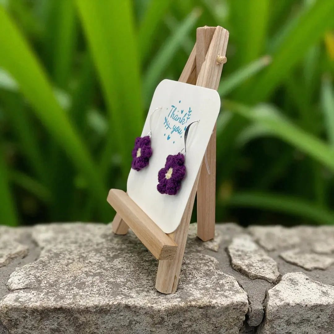 Dangly Puff Flower in dark purple Tangles & Twine