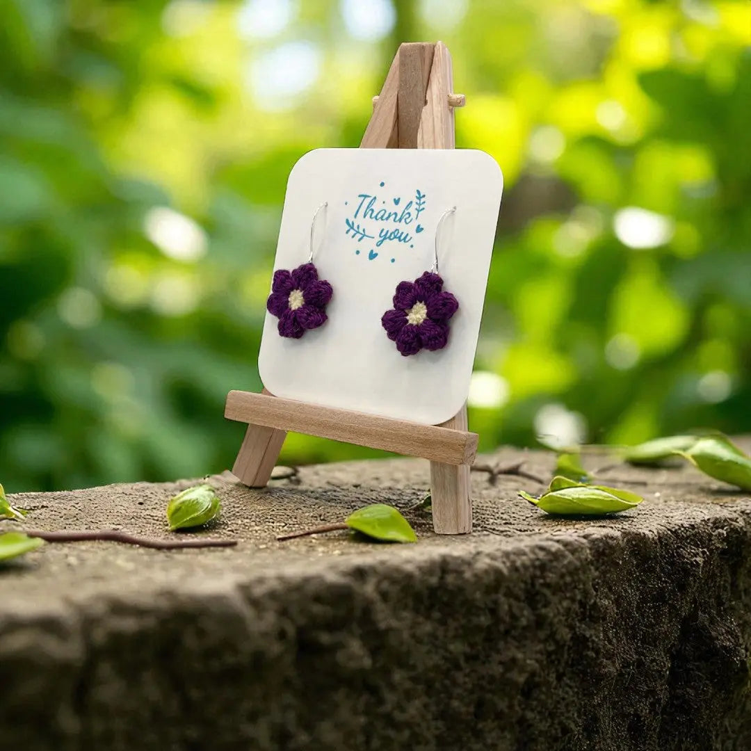 Dangly Puff Flower in dark purple Tangles & Twine