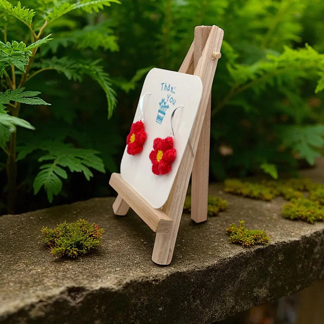Dangly Puff Flower red Tangles & Twine
