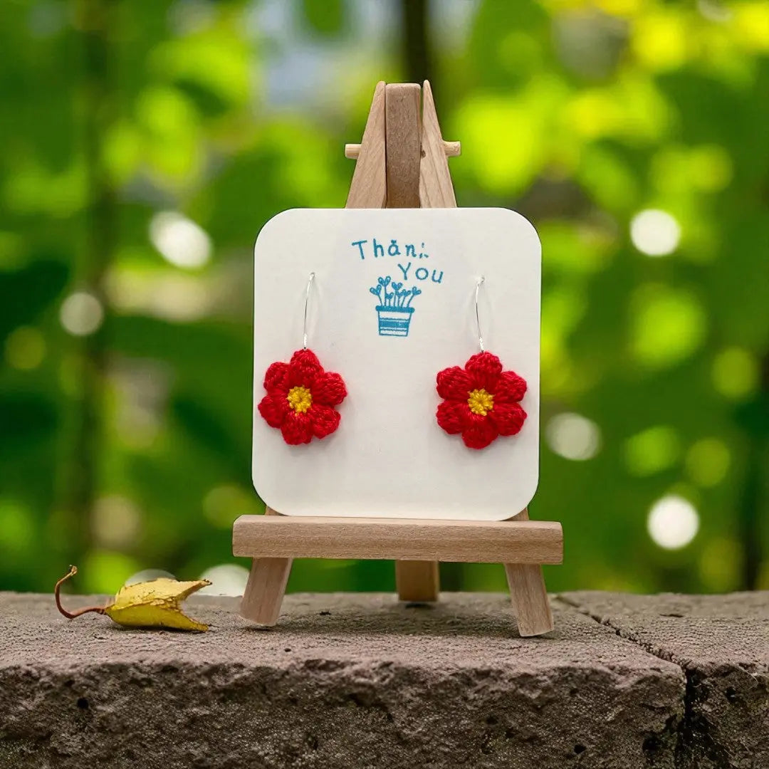 Dangly Puff Flower red Tangles & Twine