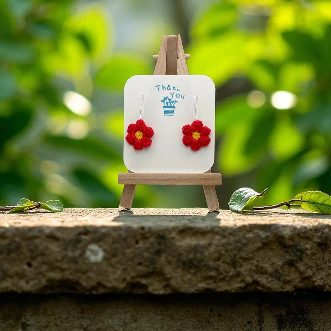 Dangly Puff Flower red Tangles & Twine