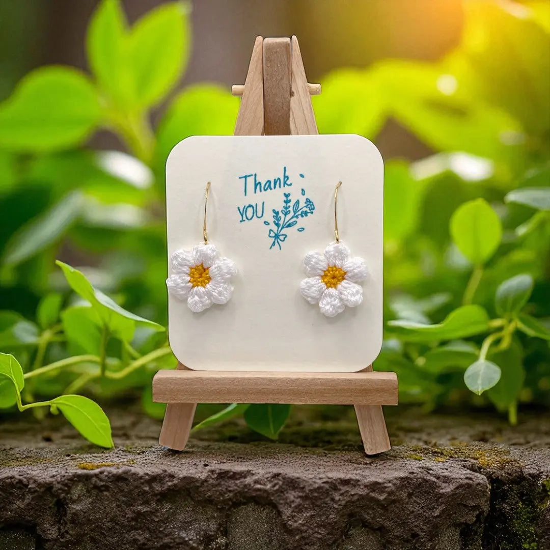 Dangly Puff Flower in white Tangles & Twine