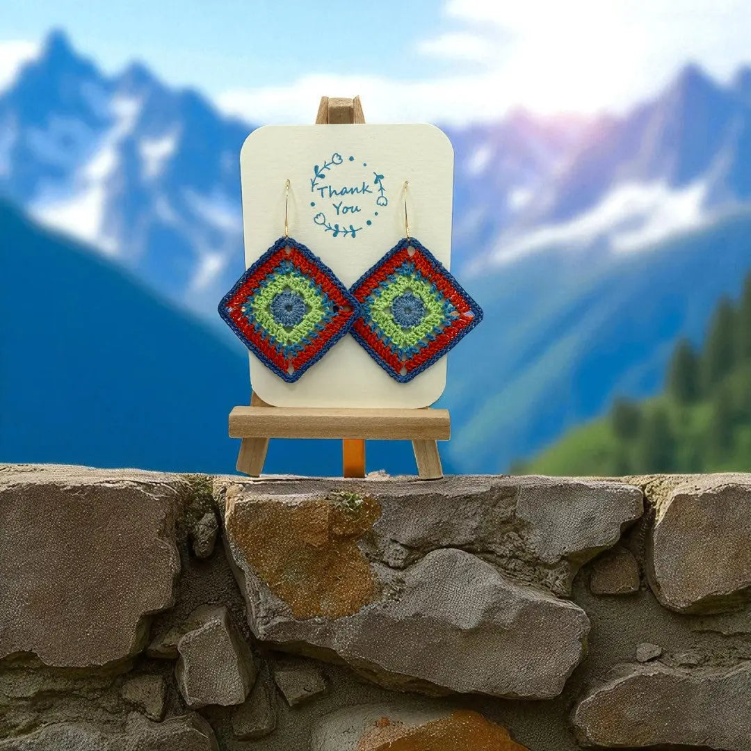 Intricate Square in Blue, Green, and Orange Tangles & Twine