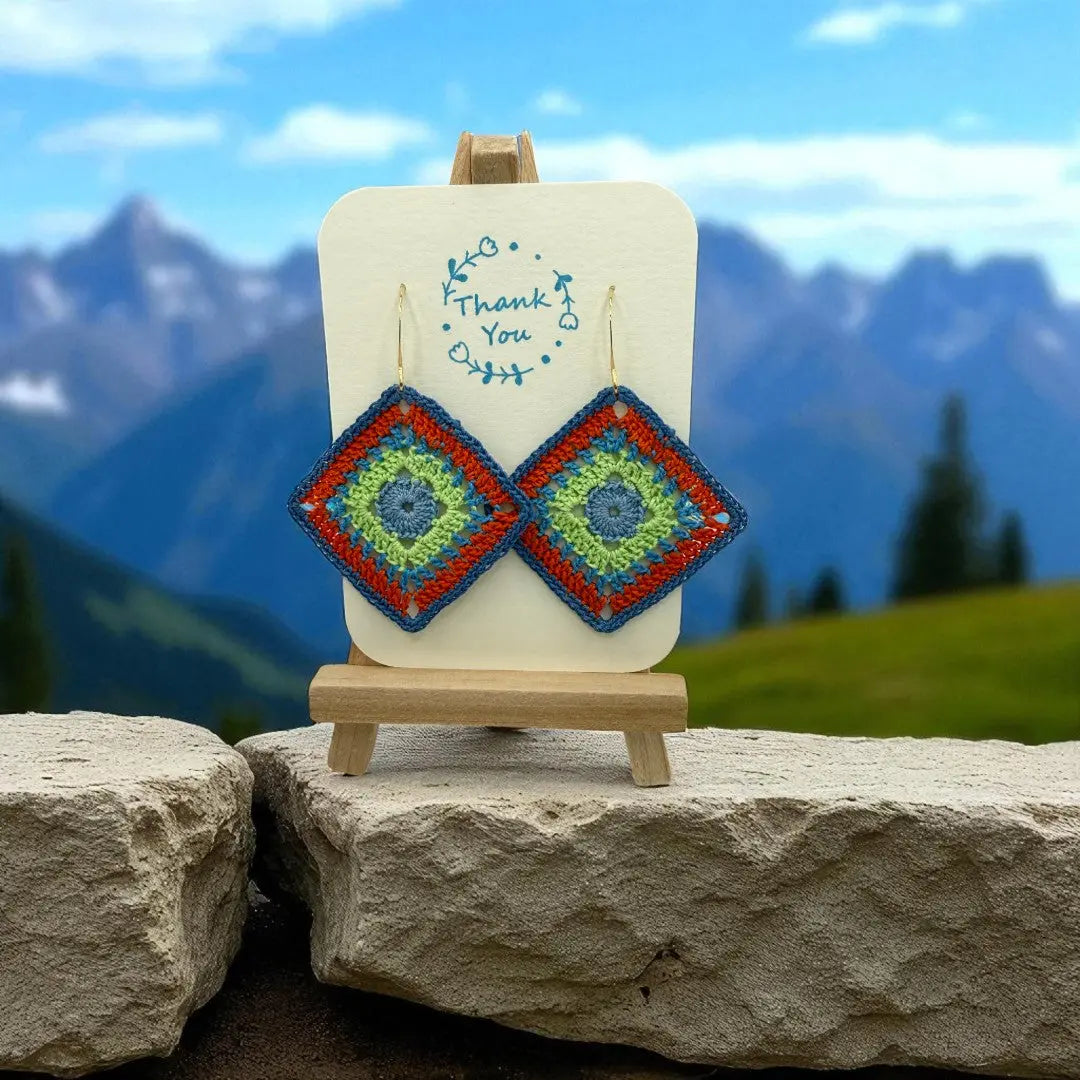 Intricate Square in Blue, Green, and Orange Tangles & Twine