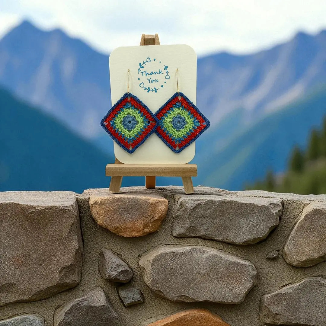 Intricate Square in Blue, Green, and Orange Tangles & Twine