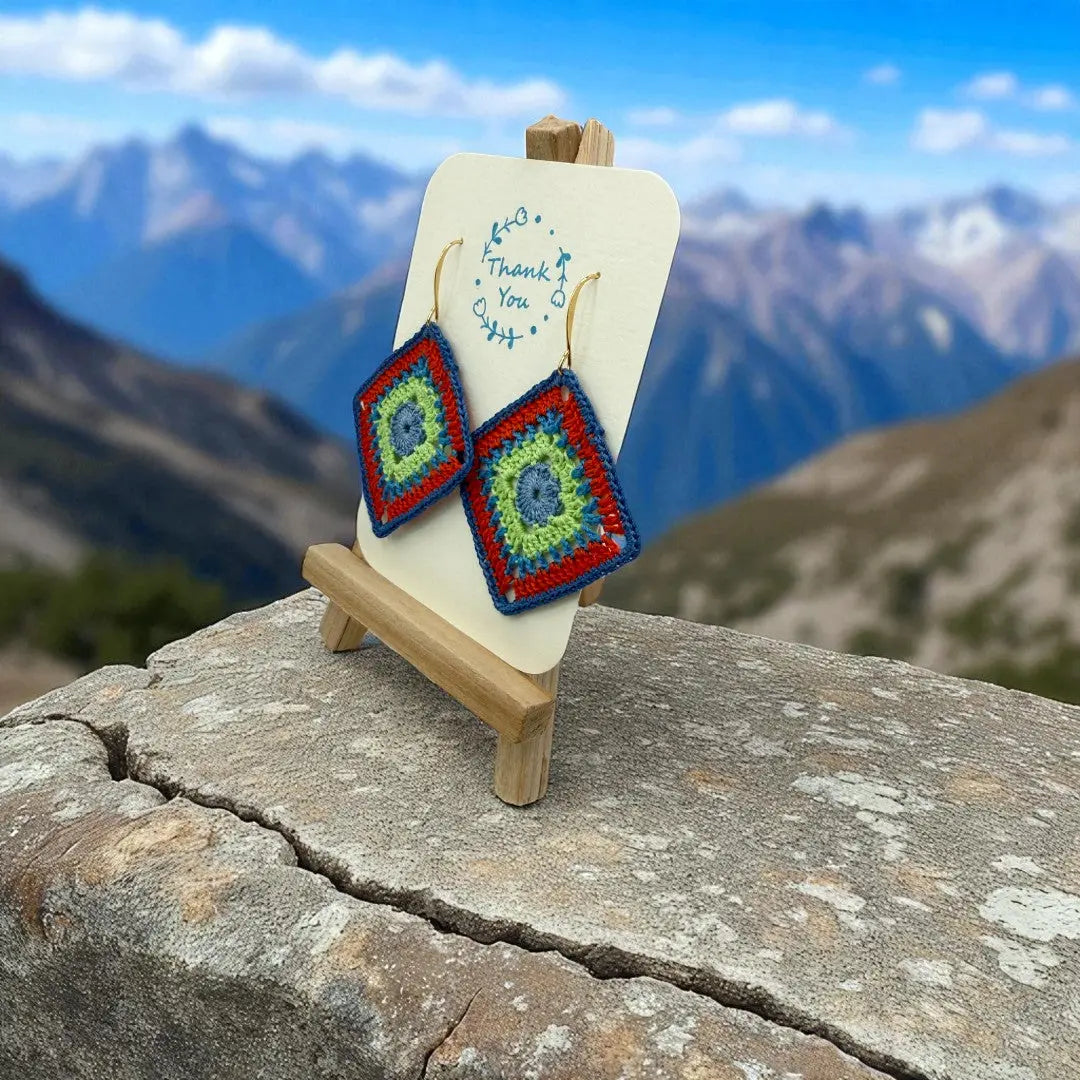 Intricate Square in Blue, Green, and Orange Tangles & Twine