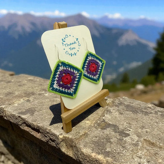 Intricate Square in Green, Blue, Purple, and Pink Tangles & Twine