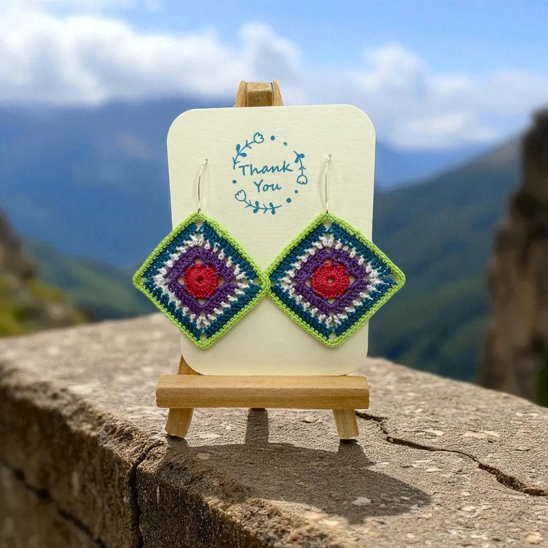 Intricate Square in Green, Blue, Purple, and Pink Tangles & Twine