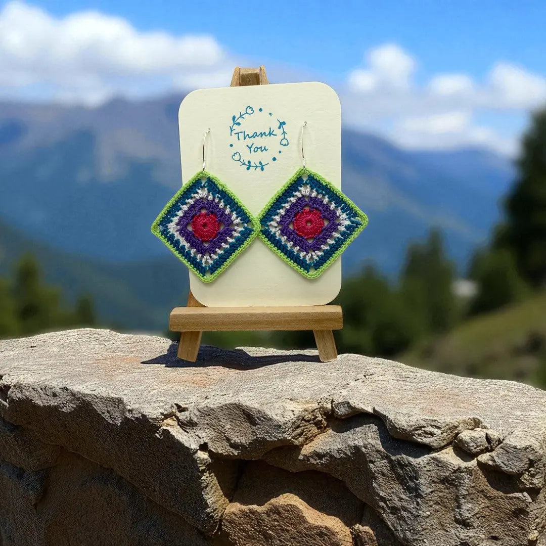 Intricate Square in Green, Blue, Purple, and Pink Tangles & Twine