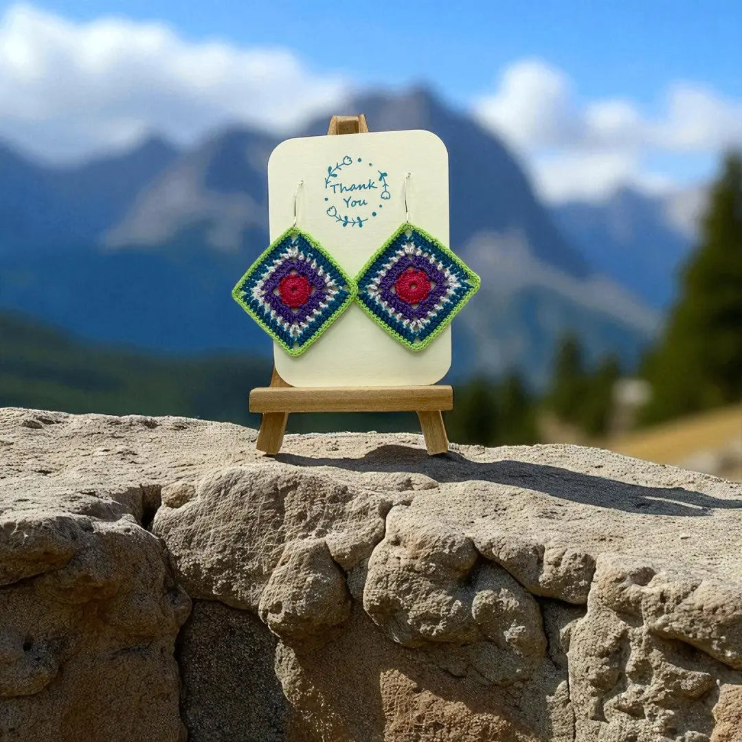 Intricate Square in Green, Blue, Purple, and Pink Tangles & Twine