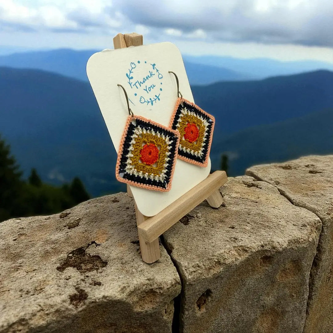 Intricate Square in Coral, Navy, Mustard, and Burnt Red Tangles & Twine