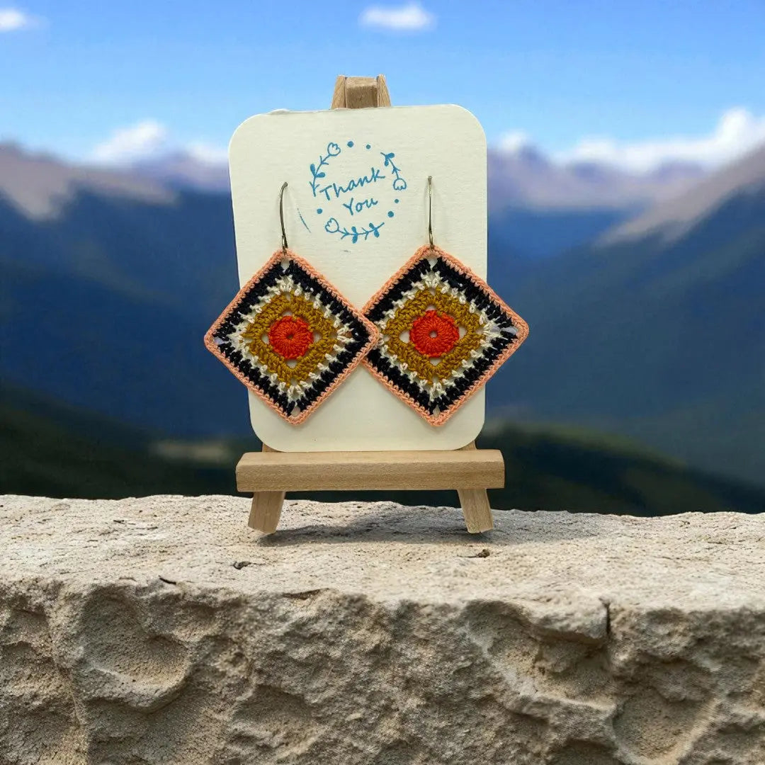 Intricate Square in Coral, Navy, Mustard, and Burnt Red Tangles & Twine