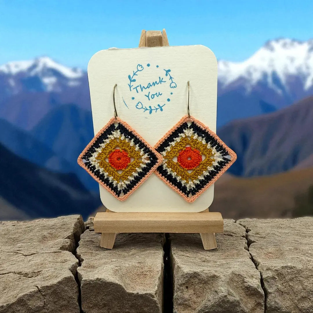 Intricate Square in Coral, Navy, Mustard, and Burnt Red Tangles & Twine