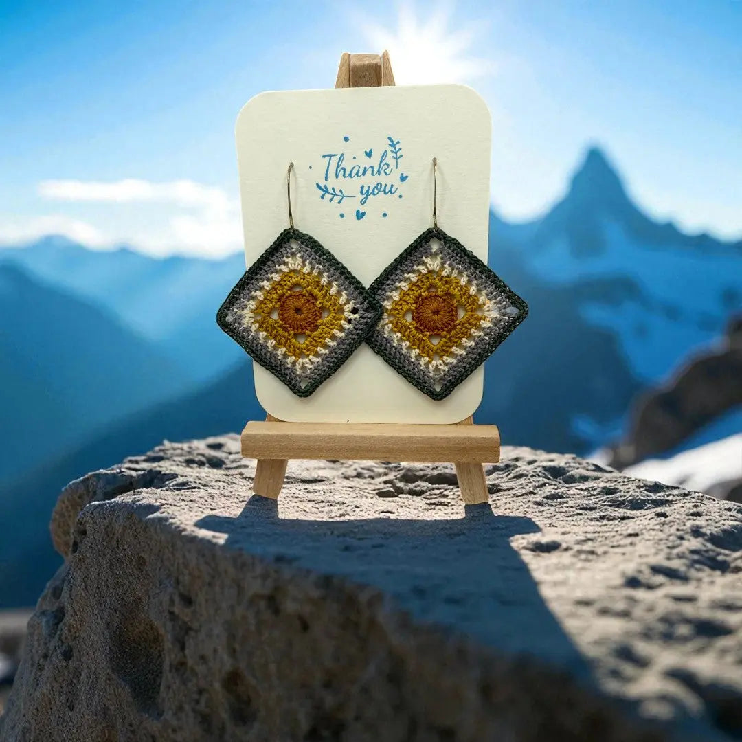 Intricate Square in Green, Gray, Mustard, and Burnt Orange Tangles & Twine