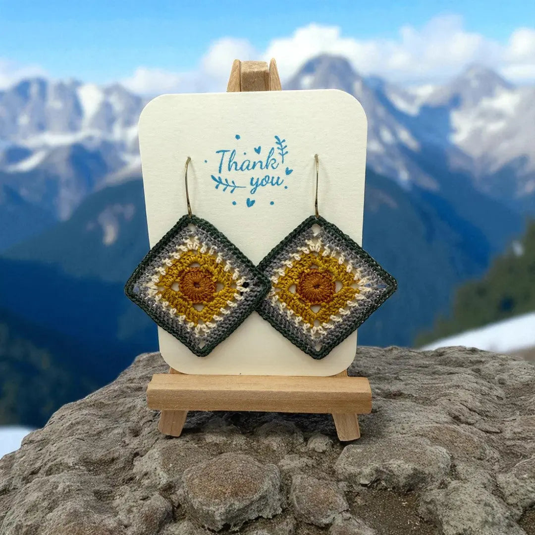 Intricate Square in Green, Gray, Mustard, and Burnt Orange Tangles & Twine