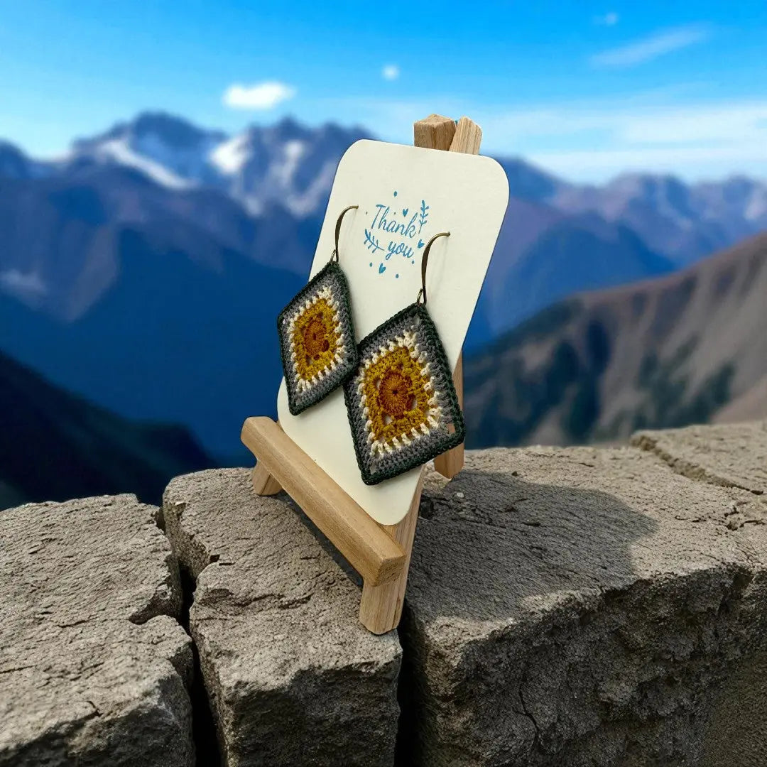 Intricate Square in Green, Gray, Mustard, and Burnt Orange Tangles & Twine