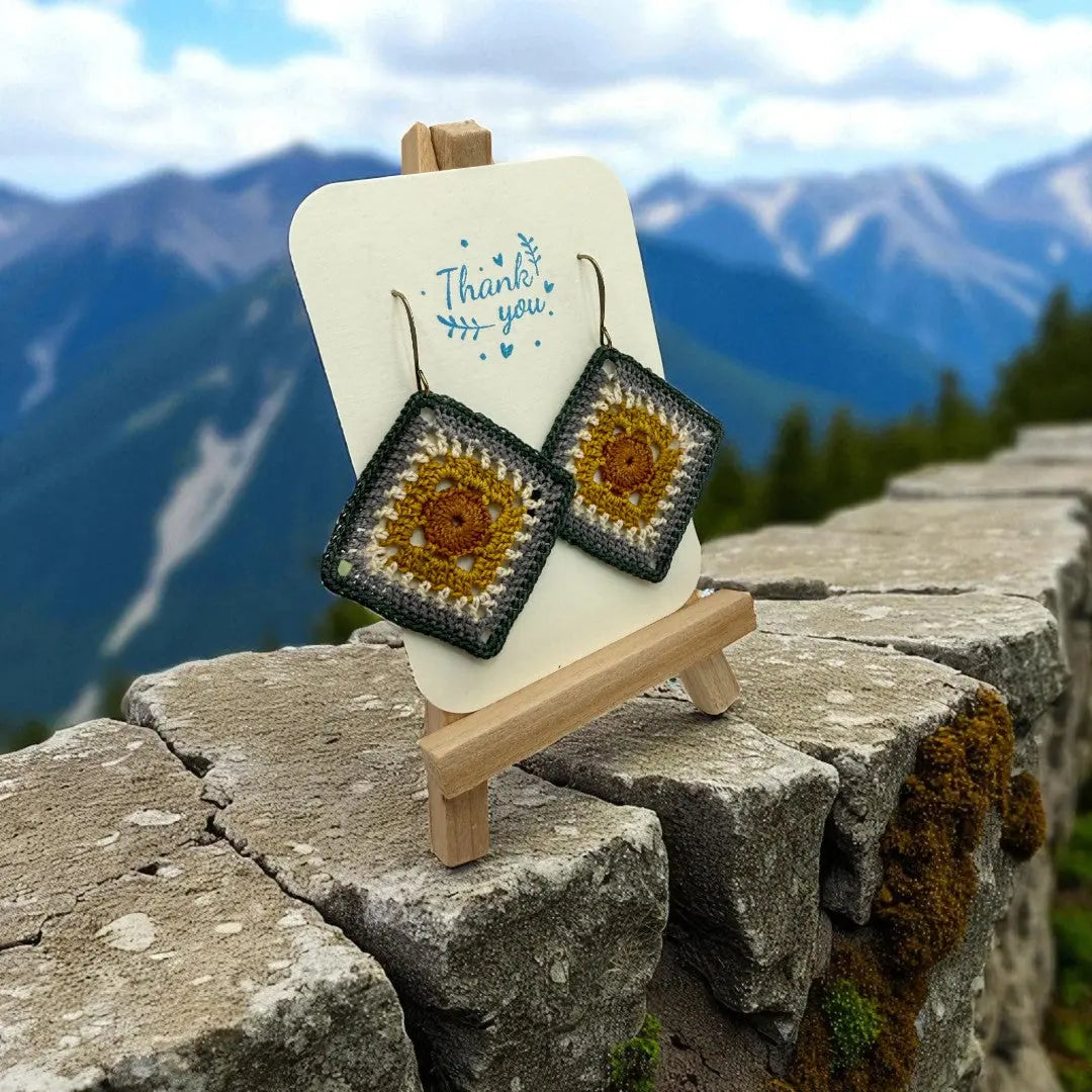 Intricate Square in Green, Gray, Mustard, and Burnt Orange Tangles & Twine