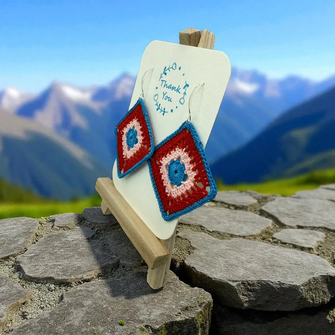 Intricate Square in Blue, Red, and Pink Tangles & Twine