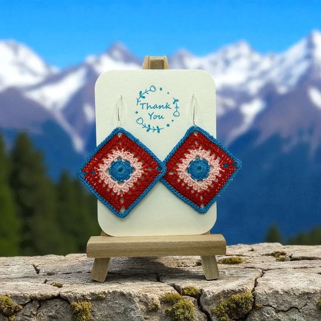 Intricate Square in Blue, Red, and Pink Tangles & Twine