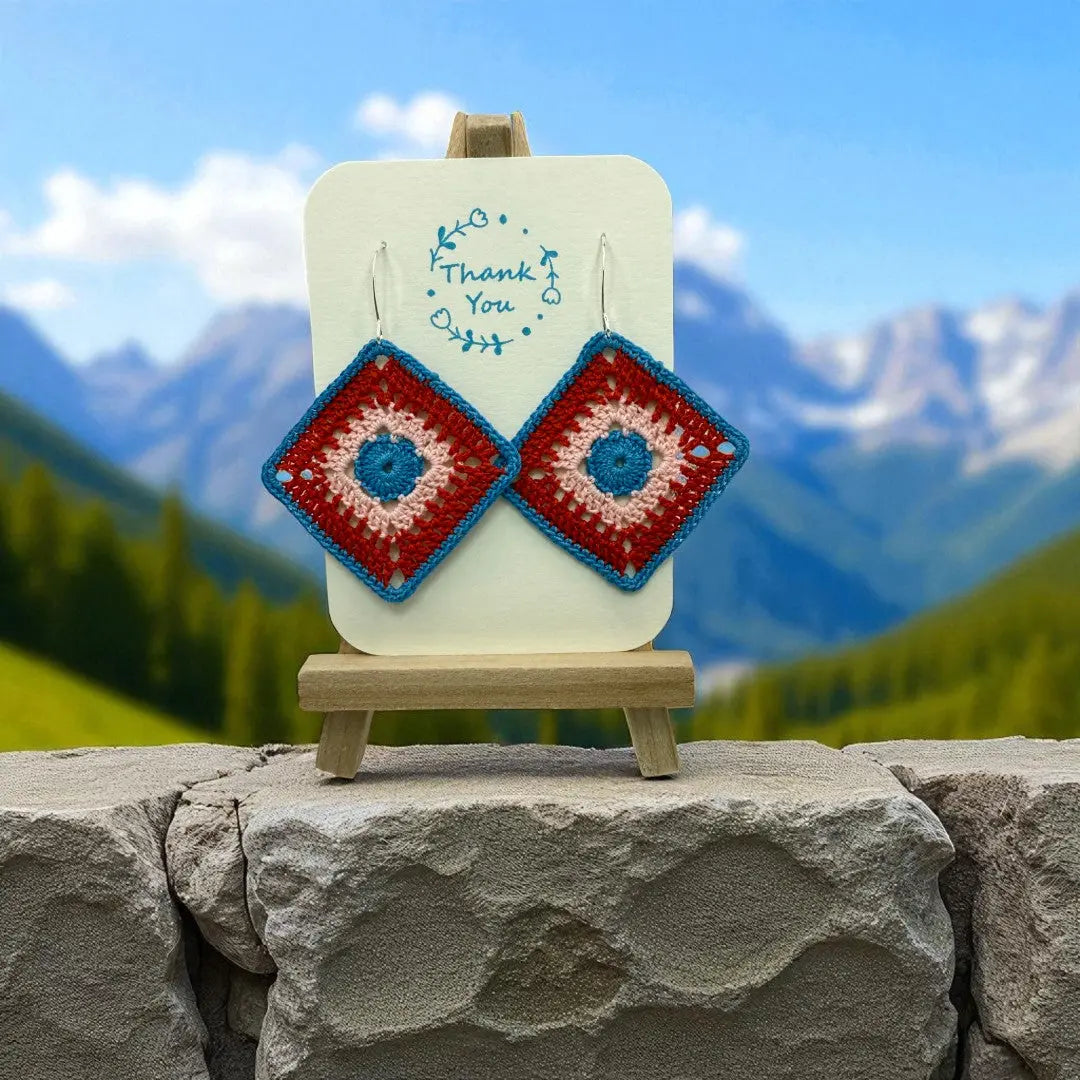 Intricate Square in Blue, Red, and Pink Tangles & Twine