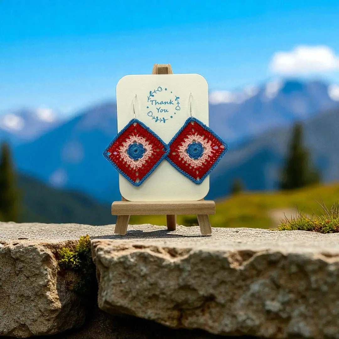 Intricate Square in Blue, Red, and Pink Tangles & Twine