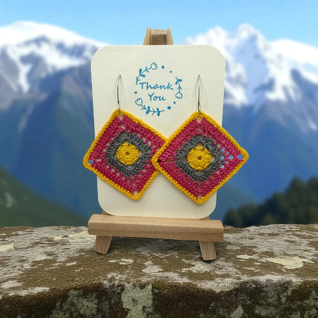 Intricate Square in Yellow, Pink, and Gray Tangles & Twine