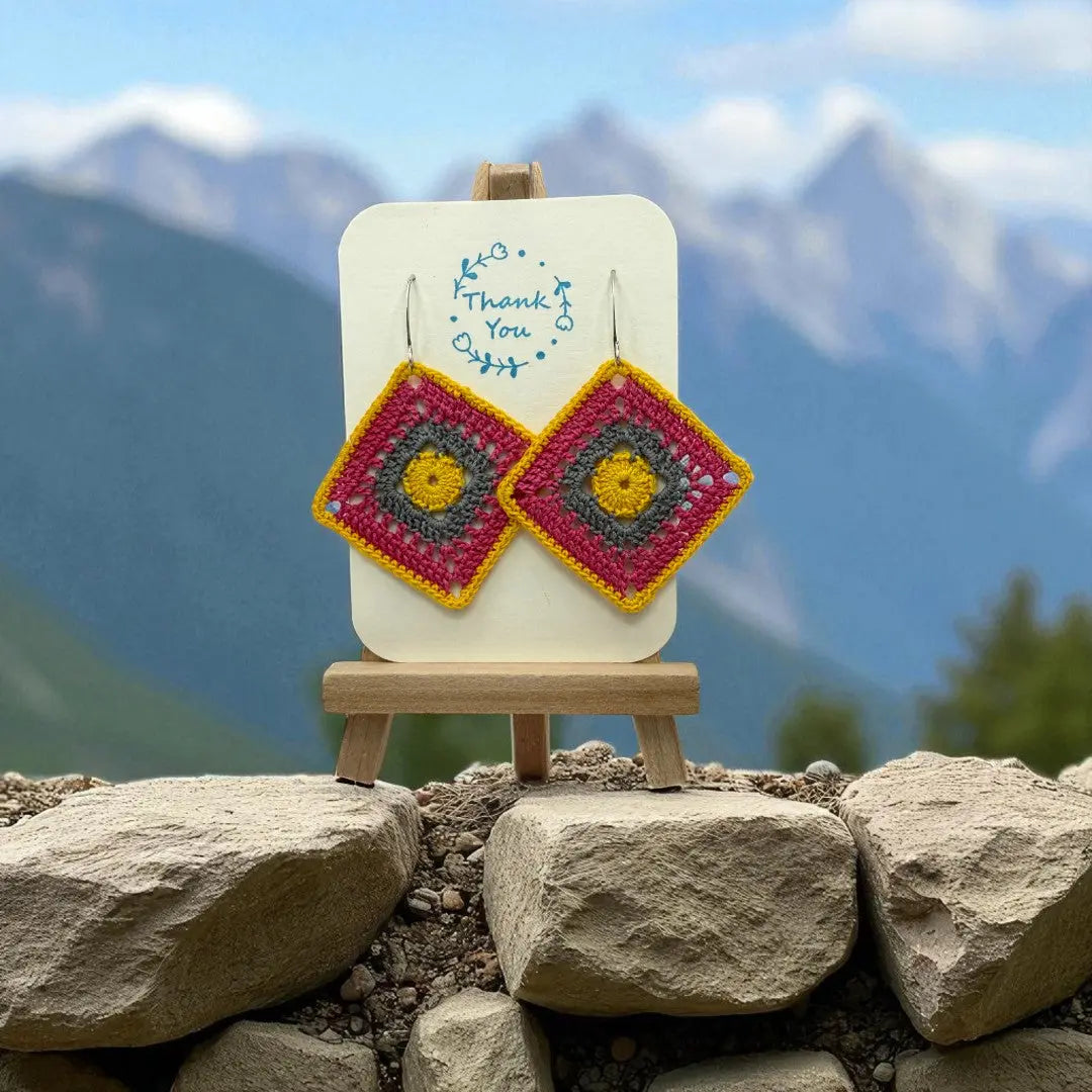 Intricate Square in Yellow, Pink, and Gray Tangles & Twine