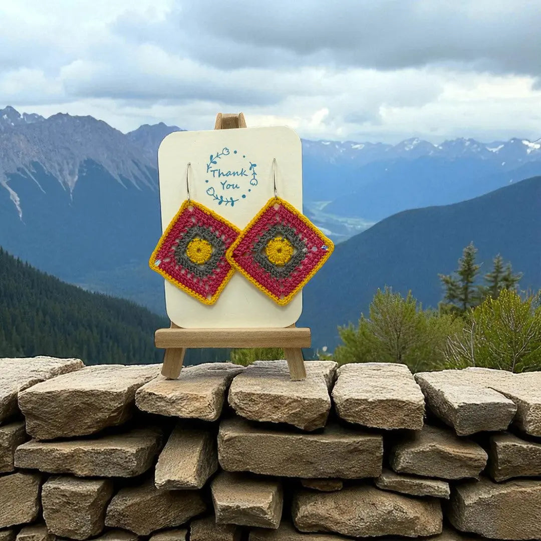 Intricate Square in Yellow, Pink, and Gray Tangles & Twine