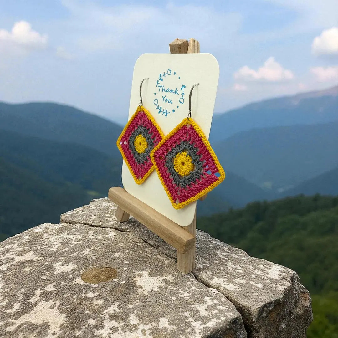 Intricate Square in Yellow, Pink, and Gray Tangles & Twine