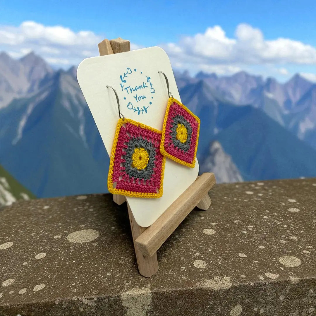 Intricate Square in Yellow, Pink, and Gray Tangles & Twine