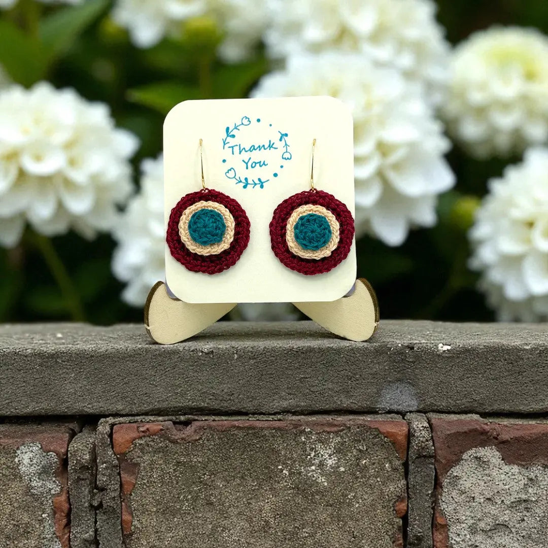 3D Circle in Maroon, Peach, and Blue Tangles & Twine