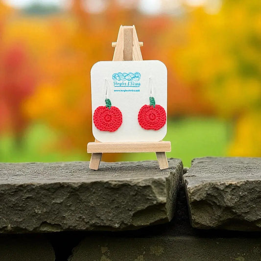 Crocheted Earrings: Red Apples Tangles & Twine