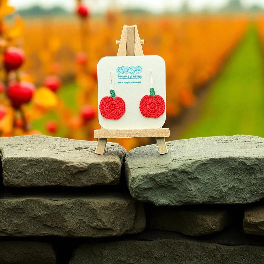 Crocheted Earrings: Red Apples Tangles & Twine