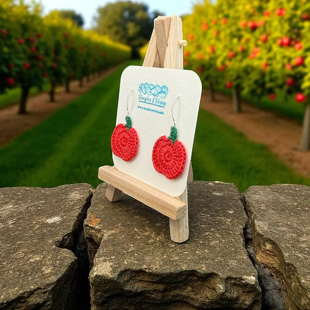 Crocheted Earrings: Red Apples Tangles & Twine
