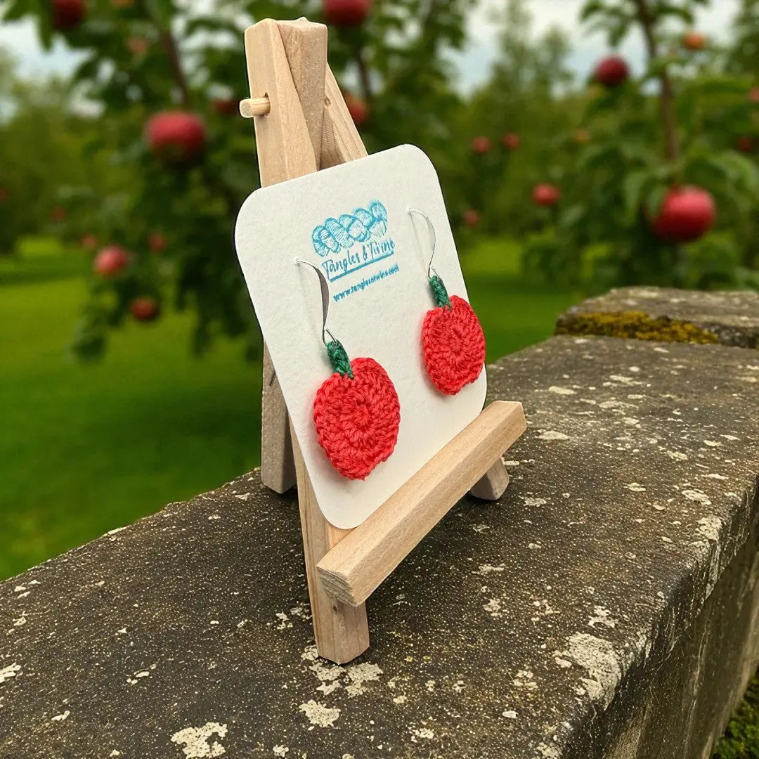 Crocheted Earrings: Red Apples Tangles & Twine