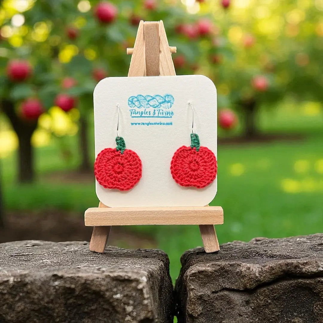 Crocheted Earrings: Red Apples Tangles & Twine