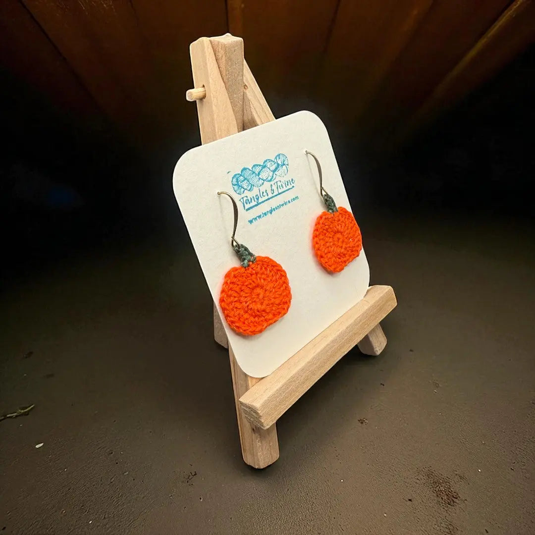Crocheted Earrings: Pumpkin (#5) Tangles & Twine