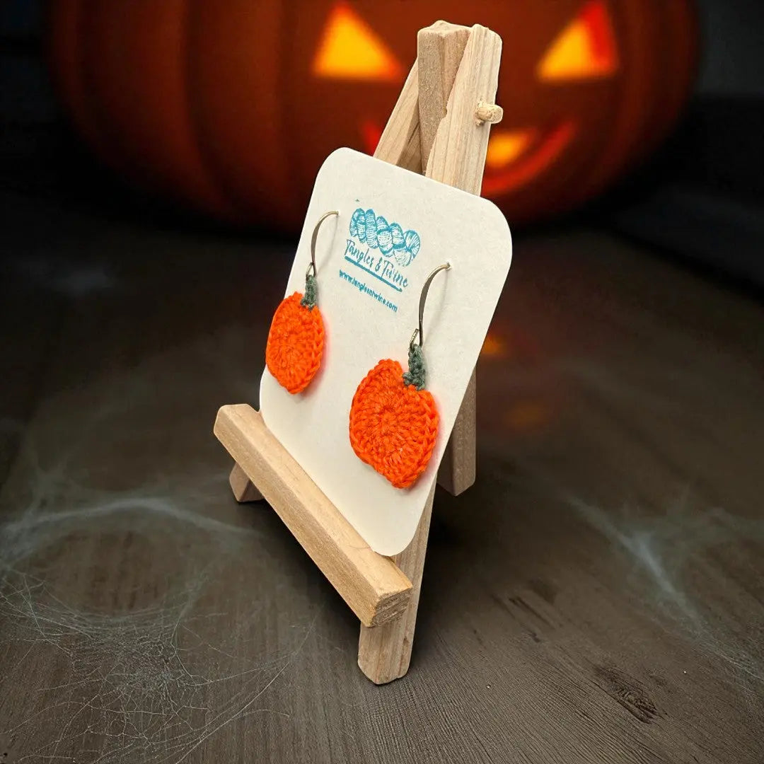 Crocheted Earrings: Pumpkin (#5) Tangles & Twine