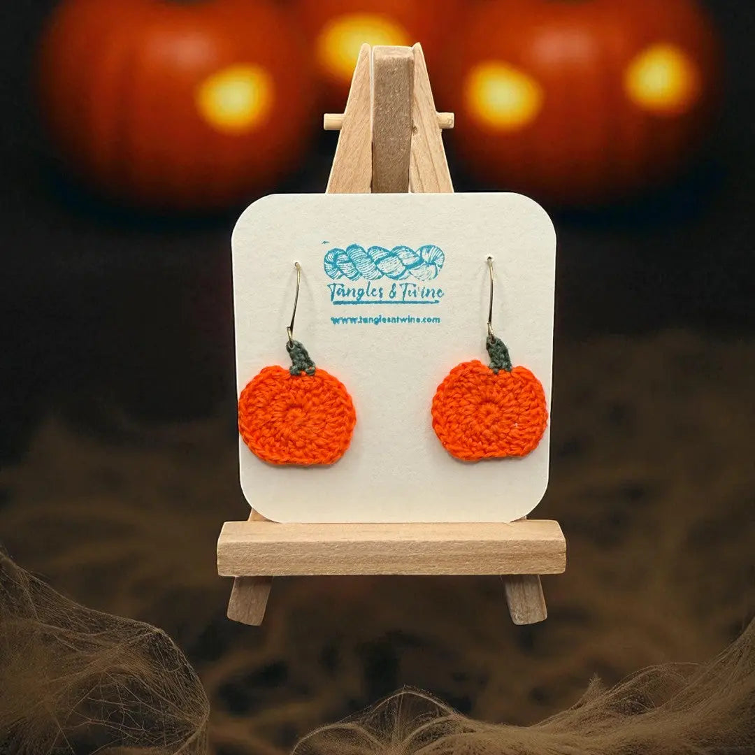 Crocheted Earrings: Pumpkin (#5) Tangles & Twine