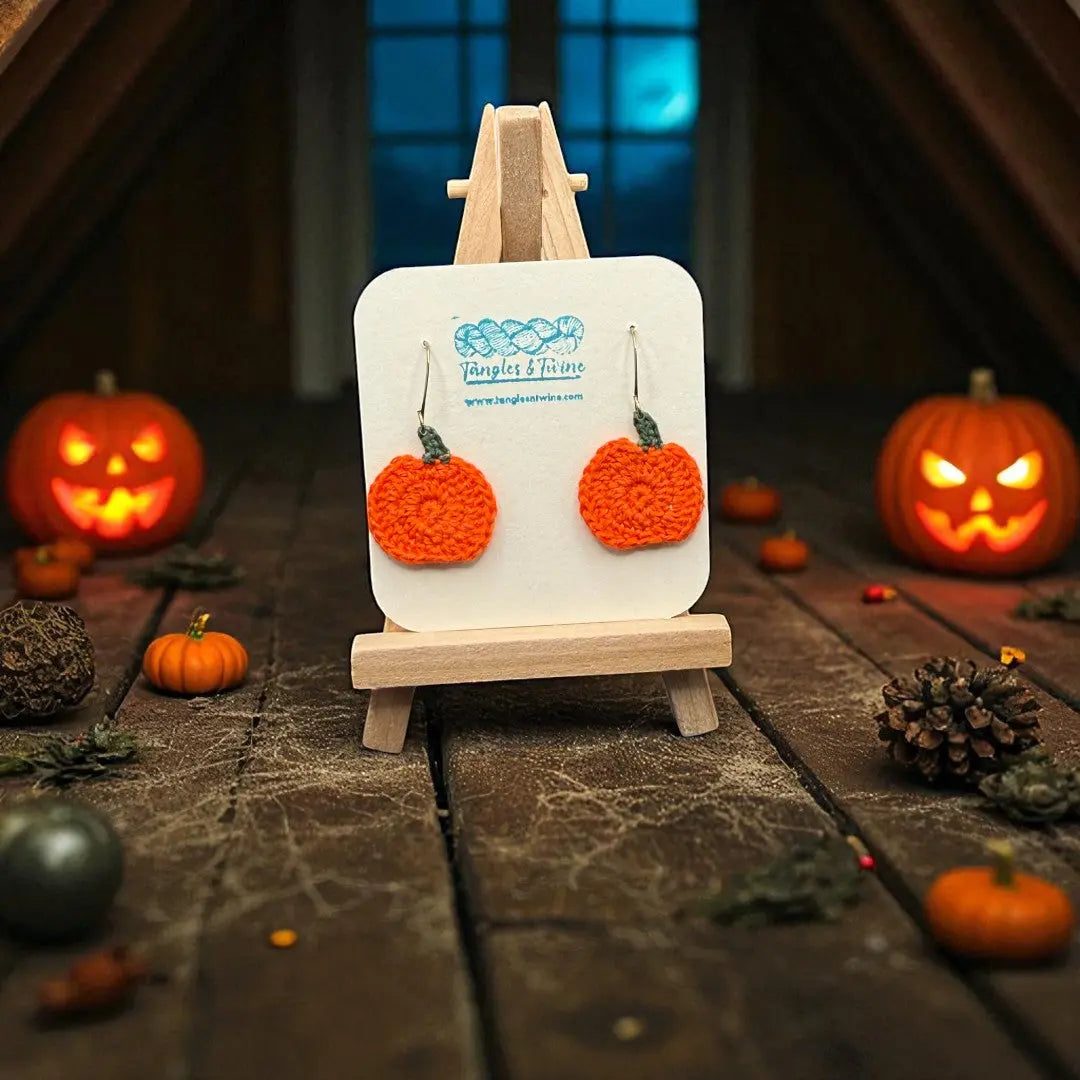 Crocheted Earrings: Pumpkin (#5) Tangles & Twine