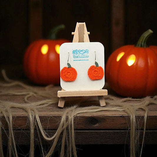Crocheted Earrings: Pumpkin (#5) Tangles & Twine