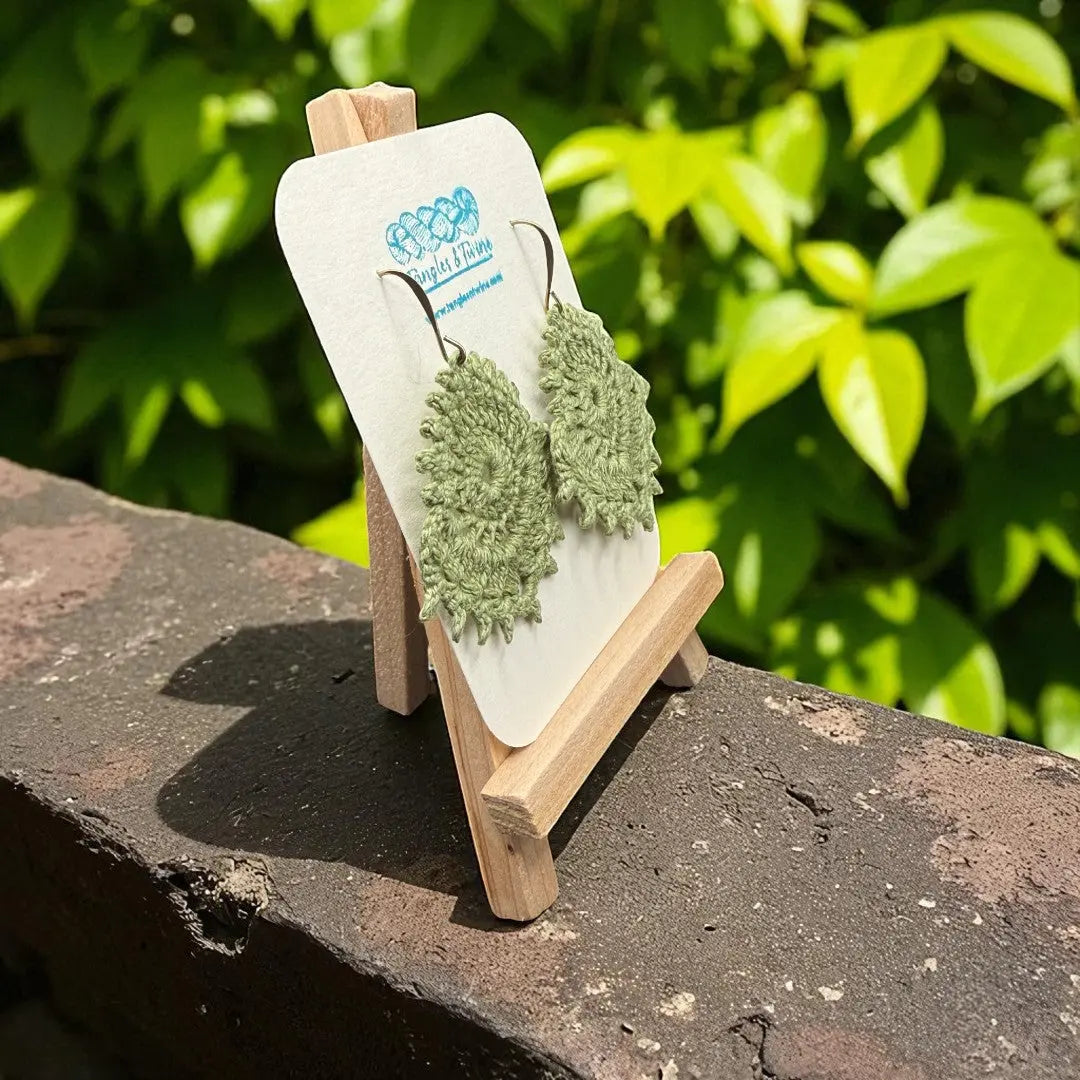 Crocheted Earrings: The Royal Whimsy in Sage Green Tangles & Twine
