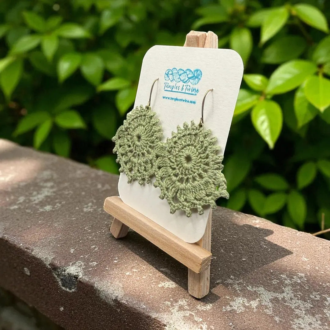 Crocheted Earrings: The Royal Whimsy in Sage Green Tangles & Twine