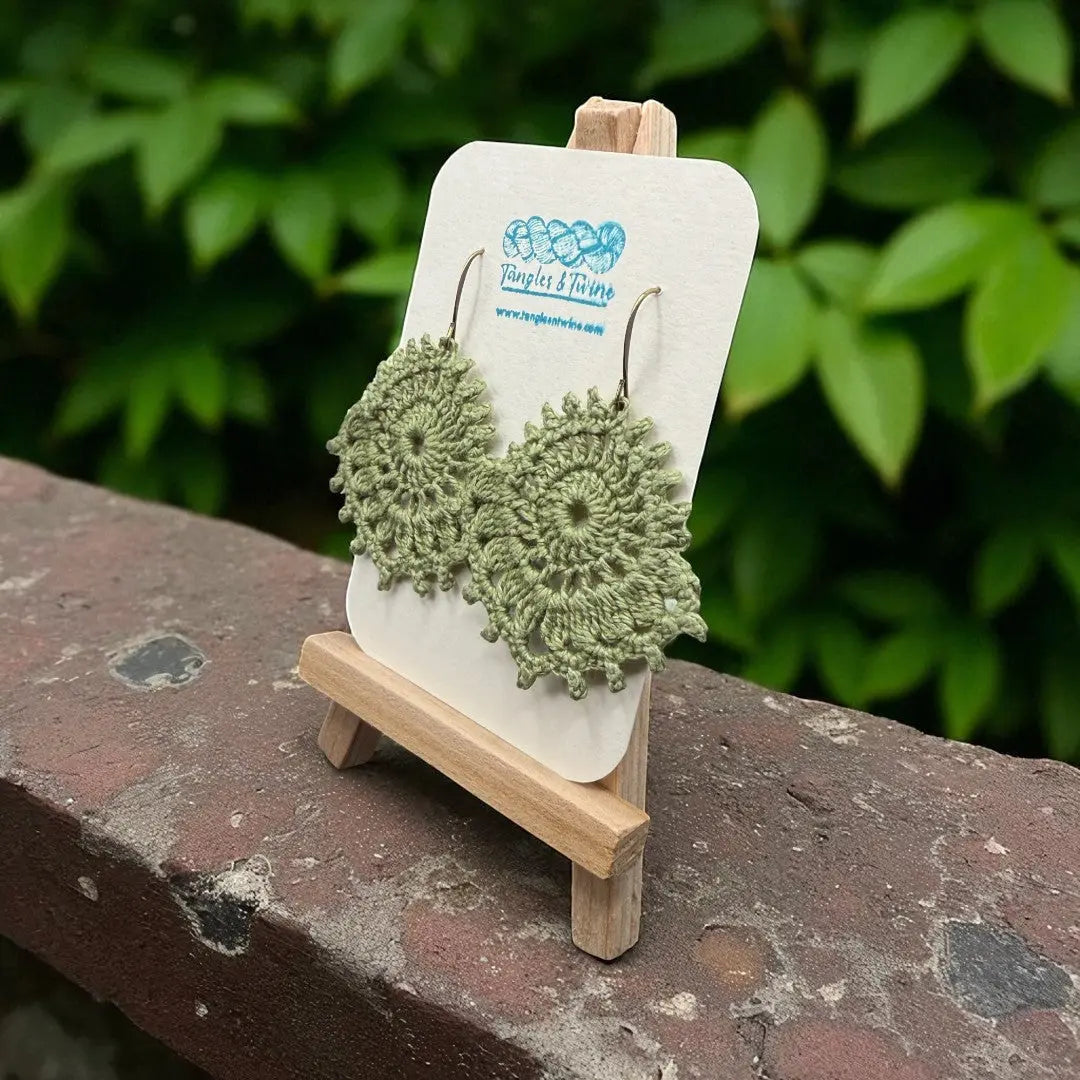 Crocheted Earrings: The Royal Whimsy in Sage Green Tangles & Twine