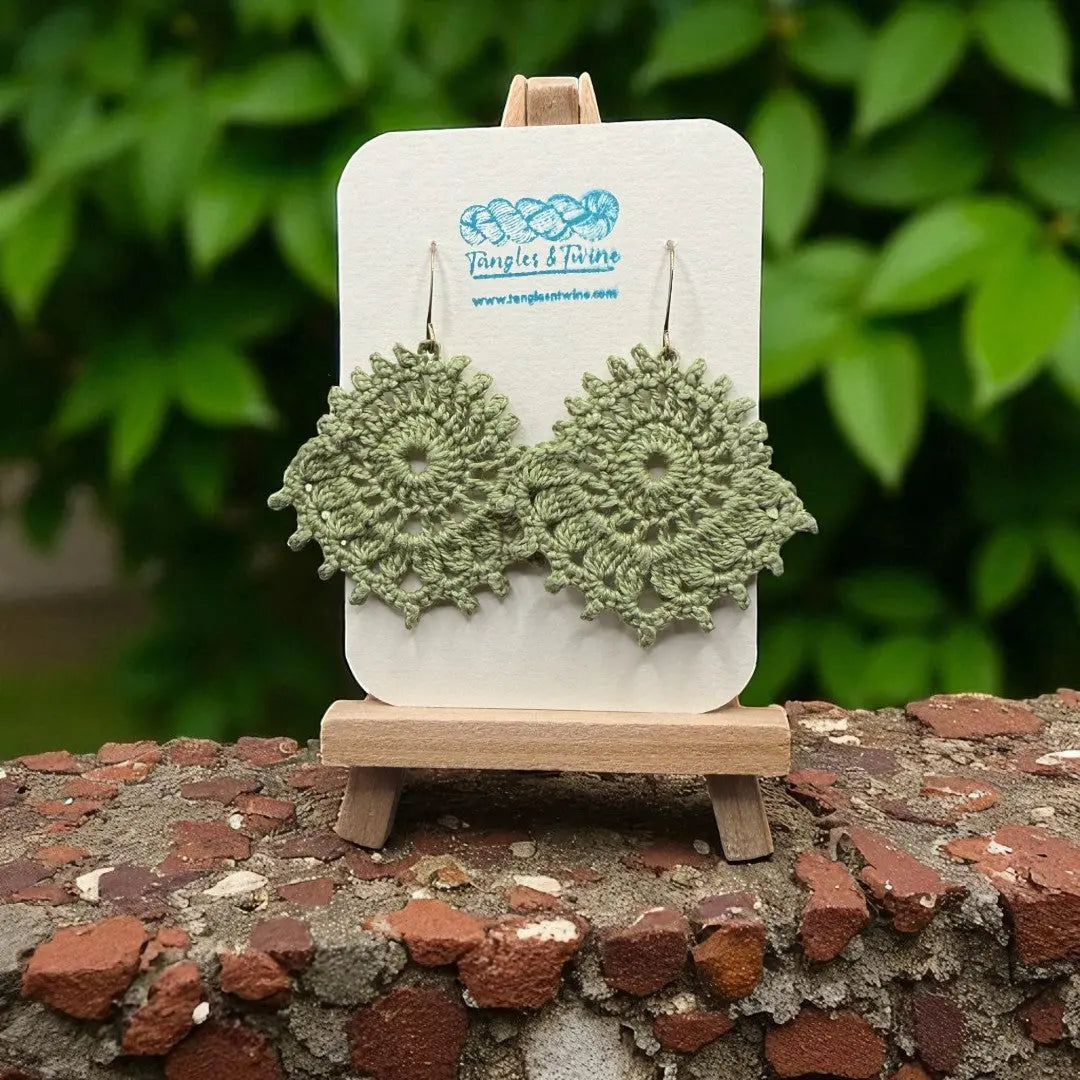 Crocheted Earrings: The Royal Whimsy in Sage Green Tangles & Twine