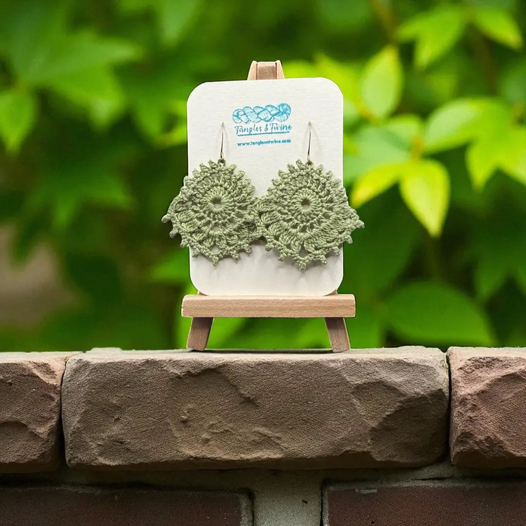 Crocheted Earrings: The Royal Whimsy in Sage Green Tangles & Twine