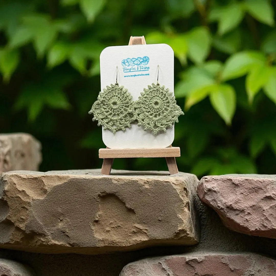 Crocheted Earrings: The Royal Whimsy in Sage Green Tangles & Twine