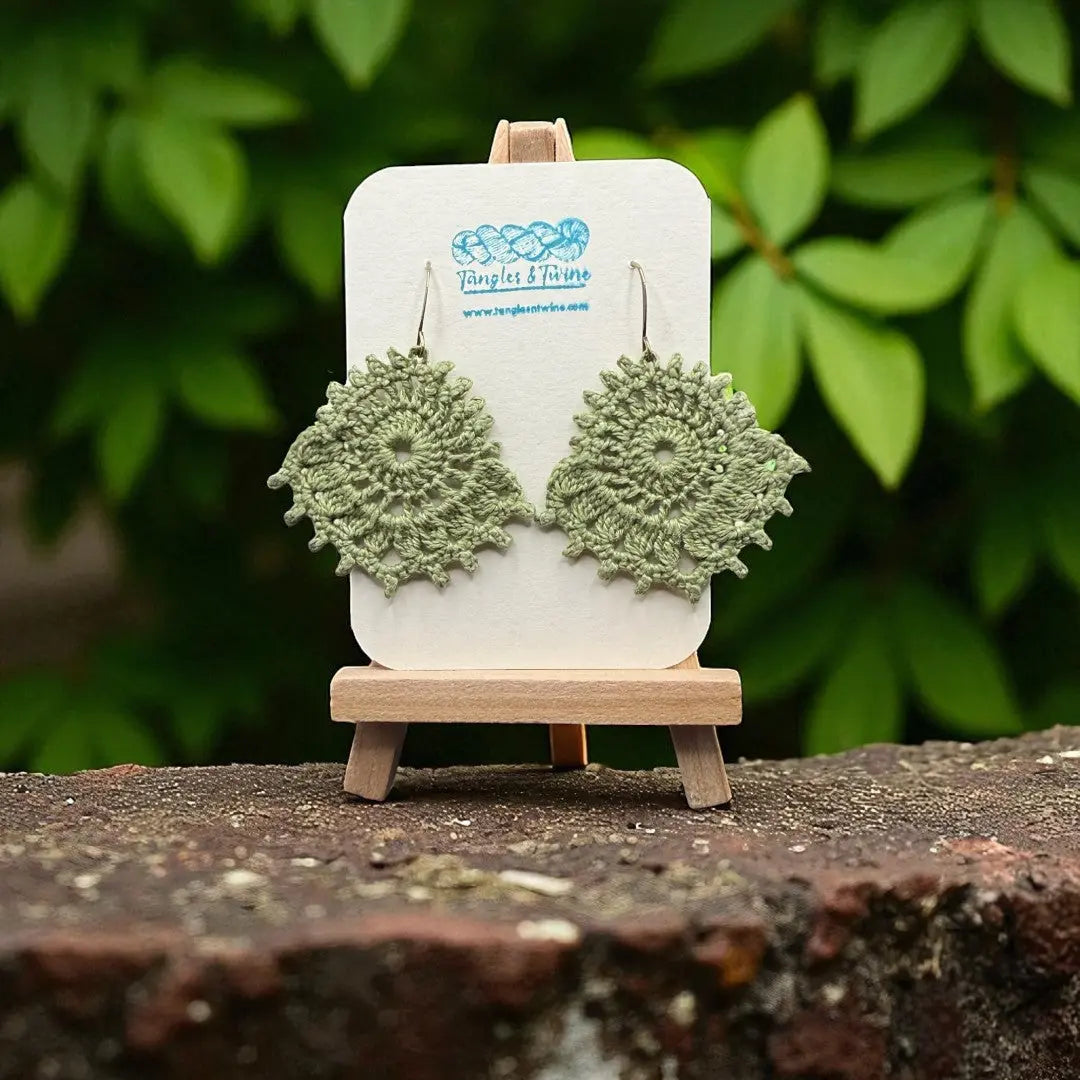 Crocheted Earrings: The Royal Whimsy in Sage Green Tangles & Twine