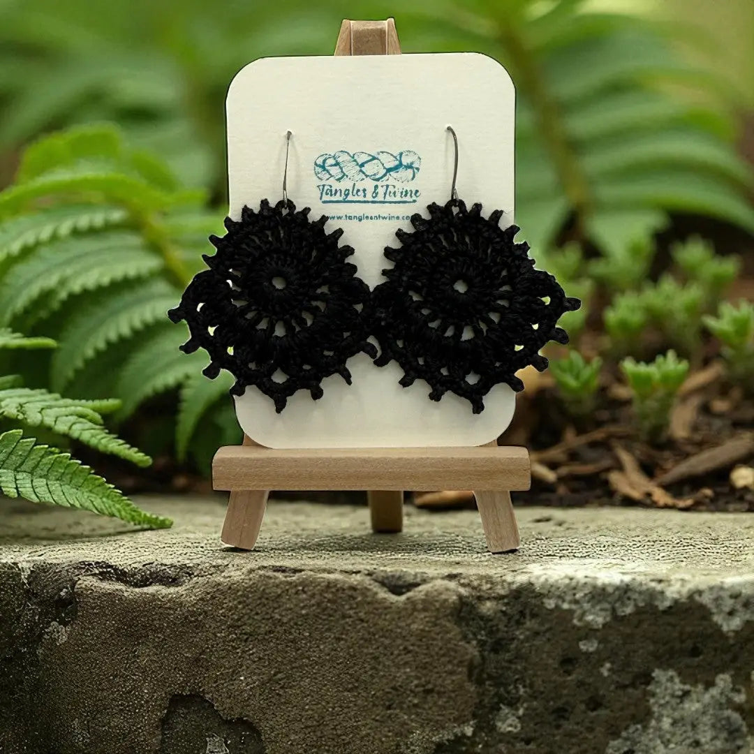 Crocheted Earrings: The Royal Whimsy in Black Tangles & Twine